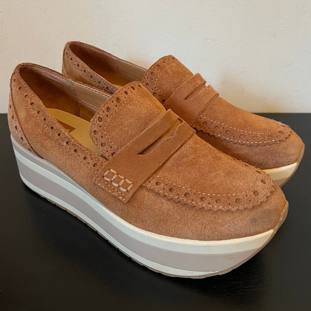 Dolce Vita Janine Platform Brown Genuine Suede Oxford Slip On Sneaker Loafer 6.5
